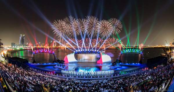 A stunning show with fireworks for the the 44th UAE National Day, Spirit of the Union, at Dubai Design District Waterfront 2015