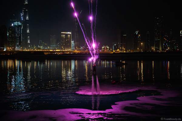 Flyboarder with Pyro at the Rehearsals for the 44th UAE National Day 2015 in Dubai Design District