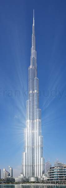 The highest building in the world Burj Khalifa in Dubai with reflections of the sun