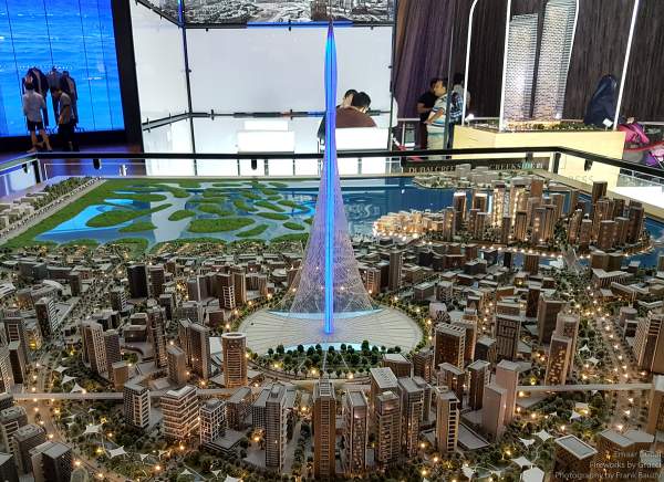 A model of the Dubai Creek Tower / The Tower Project at Dubai Creek Harbour