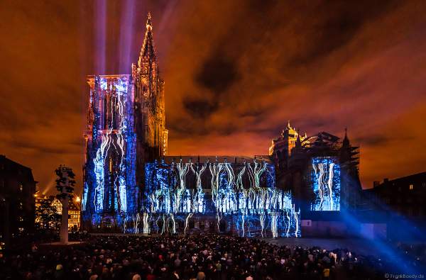 Lichtspiel „Das Ballett der glücklichen Schatten“ (Le ballet des ombres heureuses) am Straßburger Münster beim Sommerfestival 2017 - Liebfrauenmünster - Cathédrale Notre-Dame
