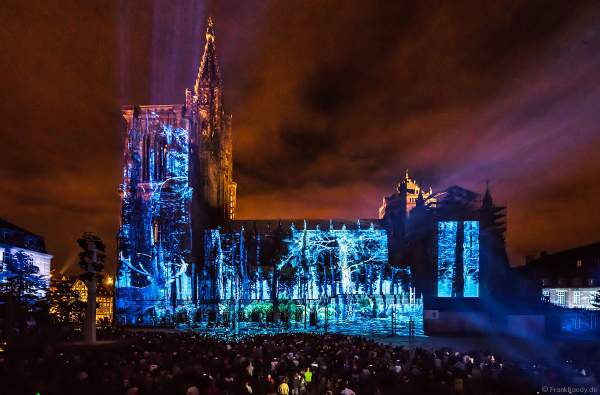 Lichtspiel „Das Ballett der glücklichen Schatten“ (Le ballet des ombres heureuses) am Straßburger Münster beim Sommerfestival 2017 - Liebfrauenmünster - Cathédrale Notre-Dame
