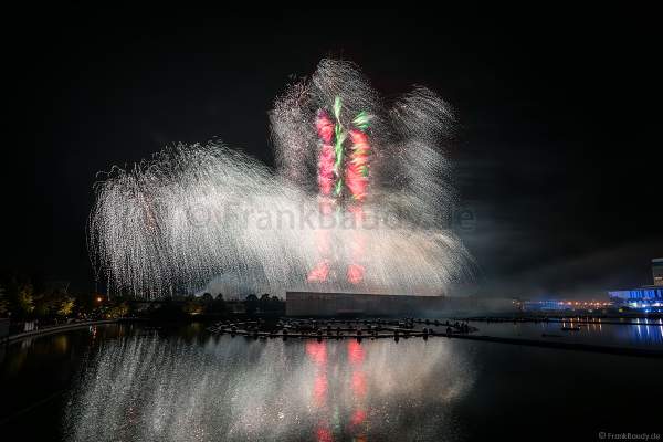 Opening ceremony of the Circle of Light 2017 in Moscow with fireworks, water show and fire at the Ostankino tower and on Ostankino pond