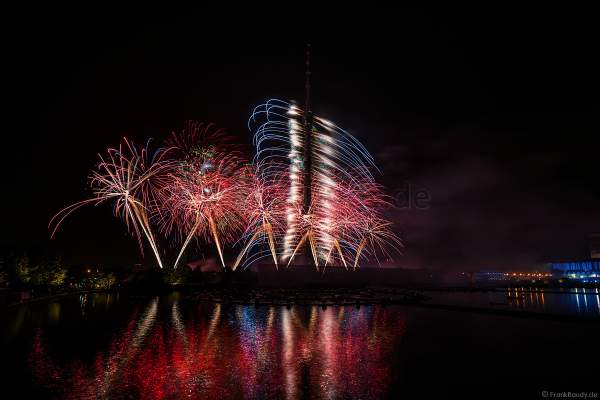 Opening ceremony of the Circle of Light 2017 in Moscow with fireworks, water show and fire at the Ostankino tower and on Ostankino pond