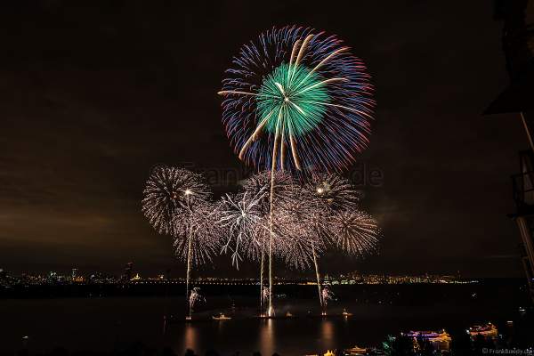 Japanese Hanabi fireworks at the closing ceremony of CIRCLE OF LIGHT 2017 in Moscow on Strogino Lake