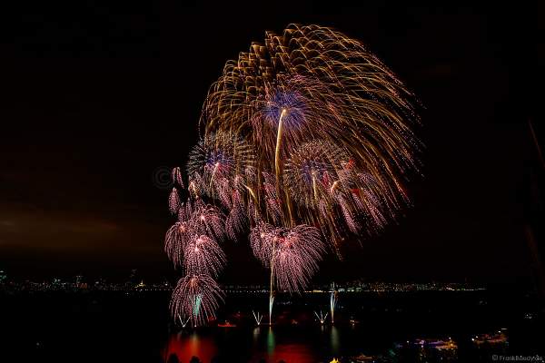 Japanese Hanabi fireworks at the closing ceremony of CIRCLE OF LIGHT 2017 in Moscow on Strogino Lake