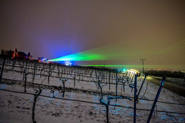 Verschneite Weinberge mit Lasershow bei der Weinbergnacht 2018 in Bad Dürkheim