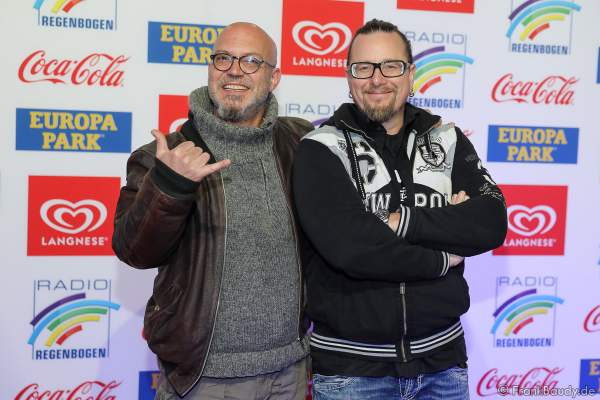 Comedy-Duo Mundstuhl aus Frankfurt am Main (Komikern Ande Werner und Lars Niedereichholz) beim Radio Regenbogen Award 2018 am 23. März in der Europa-Park Arena in Rust