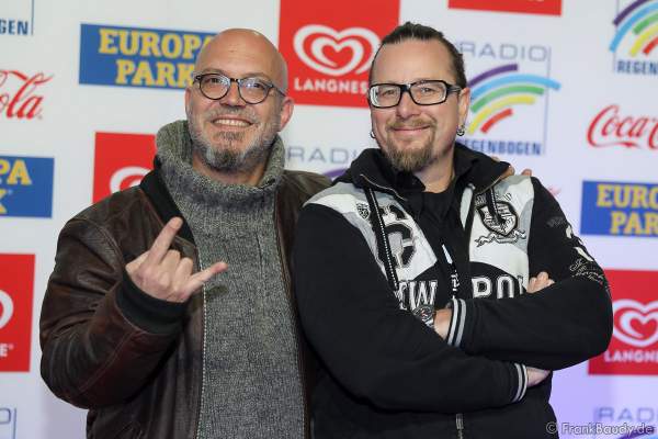 Comedy-Duo Mundstuhl aus Frankfurt am Main (Komikern Ande Werner und Lars Niedereichholz) beim Radio Regenbogen Award 2018 am 23. März in der Europa-Park Arena in Rust