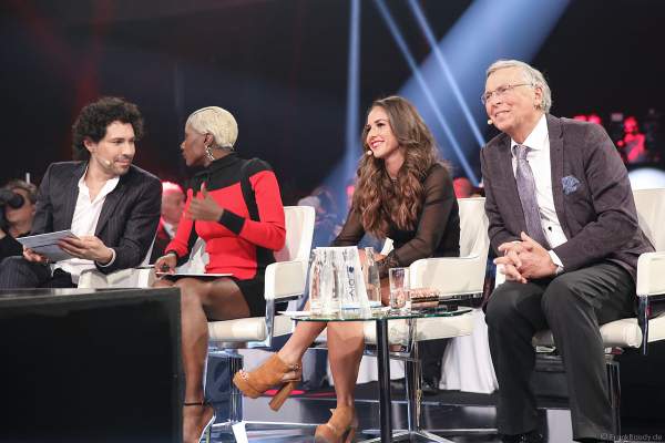 Die Jury: Wolfgang Bosbach, Boris Entrup, Nikeata Thompson und Sarah Lombardi bei der Miss Germany 2019 Wahl in der Europa-Park Arena am 23.02.2019